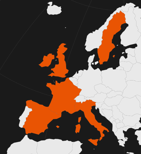 Map of Europe showing countries I have visited
